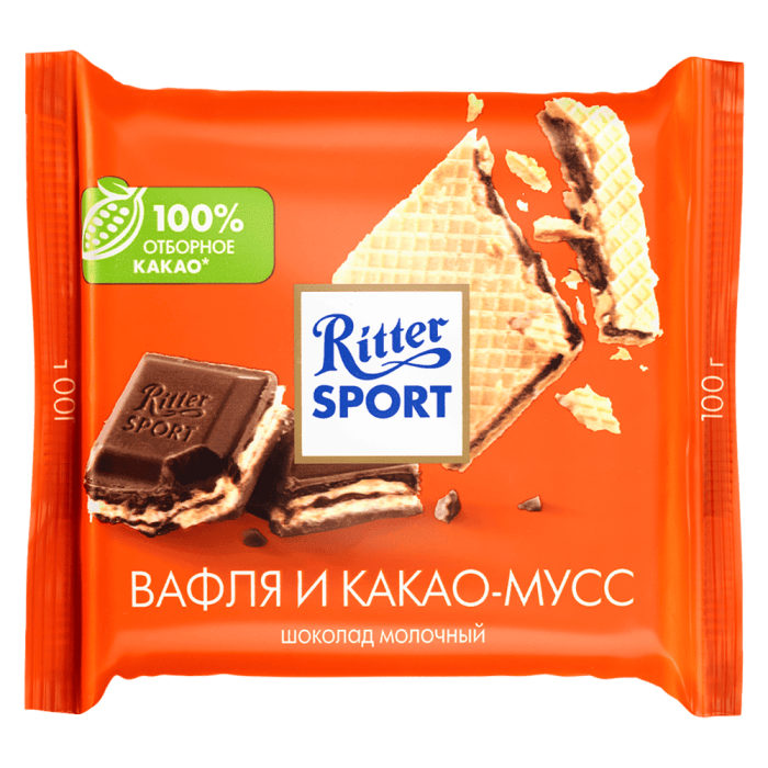 Риттер Спорт молоч. Вафля и какао-мусс 100гр*10шт (2206) штуки