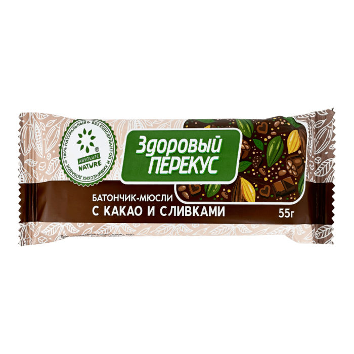 Батончик ПЕРЕКУС Какао и сливки ВЛОЖЕНИЕ! 55гр*20шт штуки