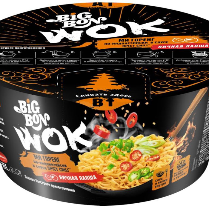 Биг БОН WOK лапша Ми Горенг в соусе по-индонез. 85гр*24шт штуки