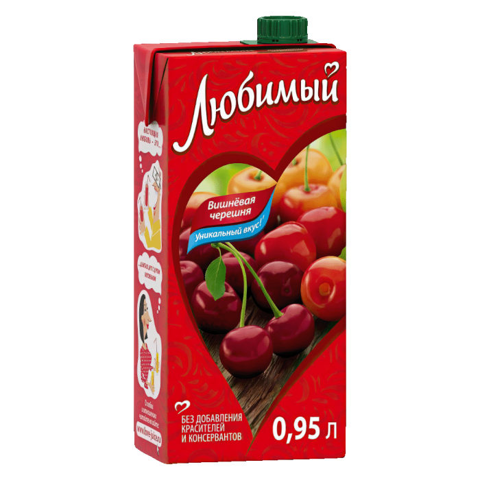 Сок "Любимый" "Вишневая черешня" (Яблоко/Вишня/Черешня) 0,95л*12шт штуки