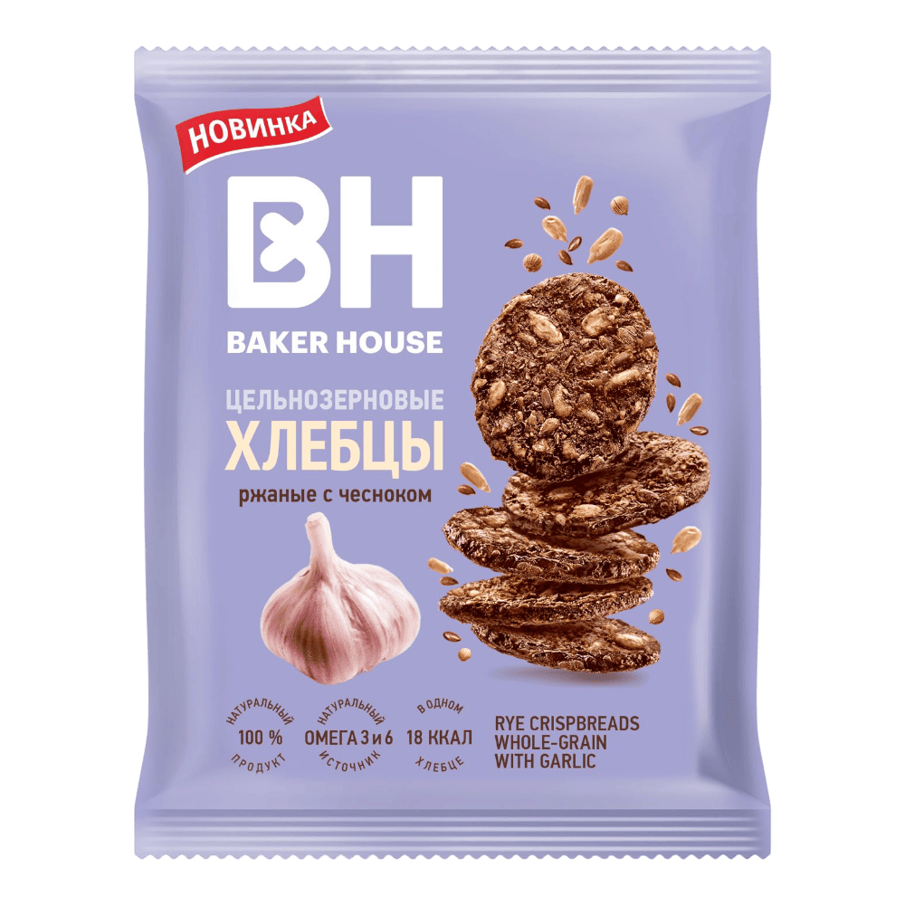Хлебцы цельнозерновые (пакет) BH ржаные с чесноком 50 гр*10 шт