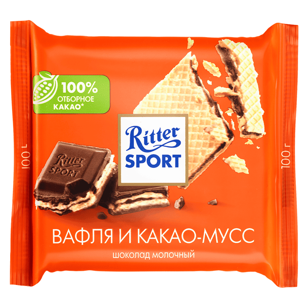 Риттер Спорт молоч. Вафля и какао-мусс 100гр*10шт (2206) штуки