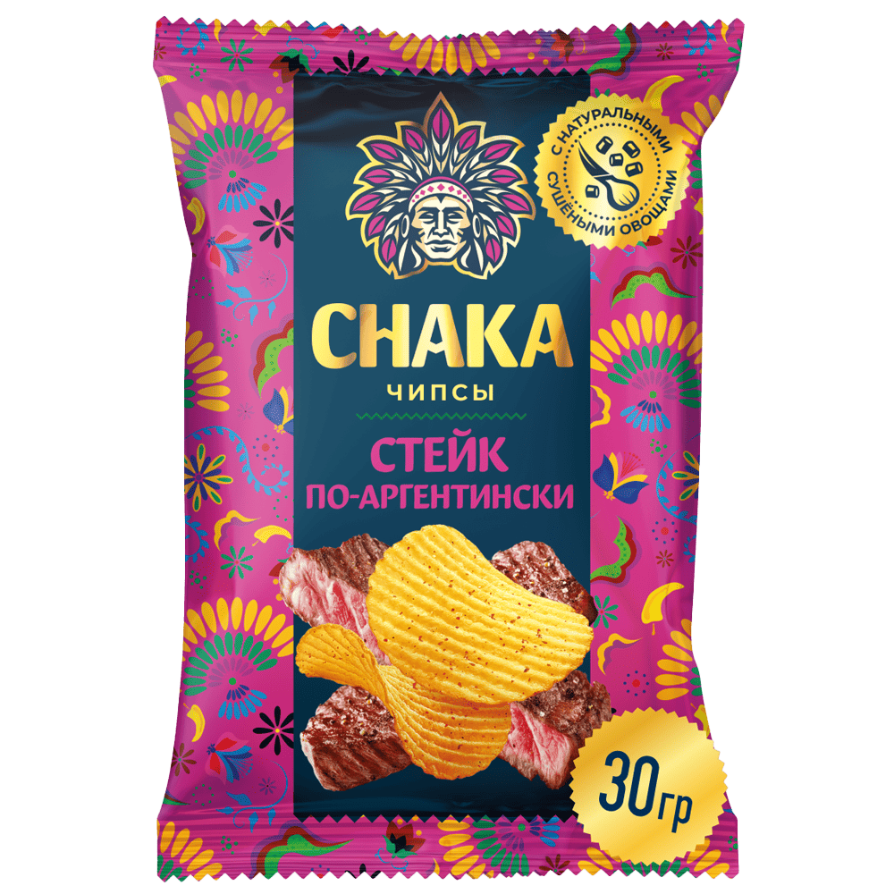 Чипсы из натур. картофеля рифленые CHAKA (Чака) Стейк по-аргентински 15х30 г штуки