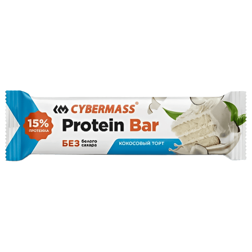 Батончик протеиновый глазированный "Protein Bar" CYBERMASS Кокосовый торт 40гр*15шт*8бл штуки