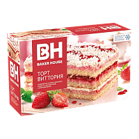 Торт бисквитный трехслойный Baker House Клубника (Виттория) 350 гр*8шт