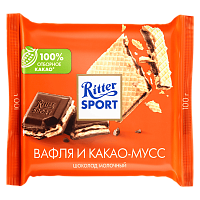 Риттер Спорт молоч. Вафля и какао-мусс 100гр*10шт (2206) штуки