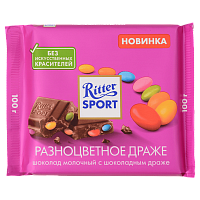 Риттер спорт Молочный шок с шок. разноцветным драже 100г*12шт (6227)