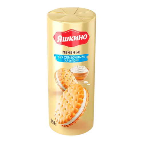 Печенье-сэндвич Яшкино затяжное со Сливочным кремом 190гр*20шт