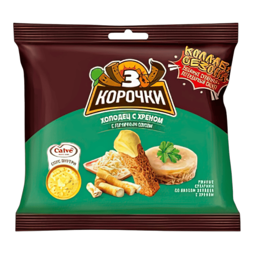 Сухарики "3 корочки" 60гр+25гр*30шт холодец и хрен+горчица (ВС928)