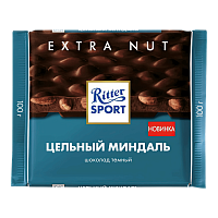 Риттер Спорт ТЕМНЫЙ цельный миндаль100гр*11шт (7086)