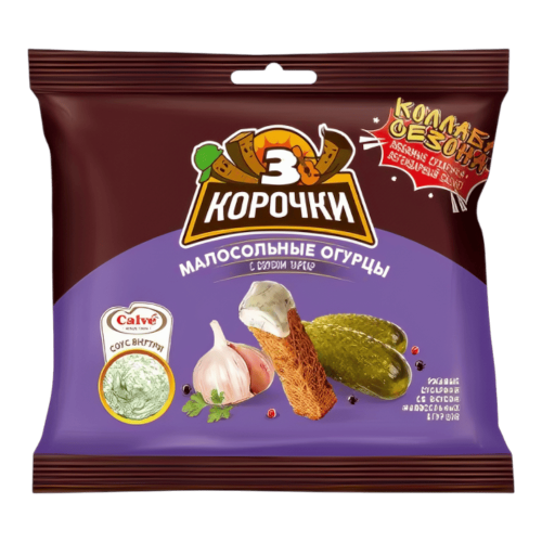 Сухарики "3 корочки" 60гр+25гр*30шт малосол.огурцы+соус тартар