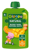 Пюре  фруктово-овощное GIPOPO Яблоко-Тыква-Морковь-Манго (с 6 месяцев) 90 г*12шт штуки