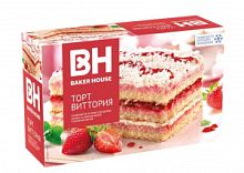 Торт бисквитный трехслойный Baker House Клубника (Виттория) 350 гр*8шт