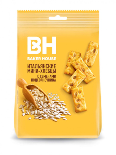 Мини-хлебцы BAKER HOUSE с семенами подсолнечника, оливковым маслом и морской солью 110 гр*12 шт 
