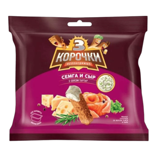 Сухарики "3 корочки" 60гр+25гр*30шт сыр семга+соус тартар