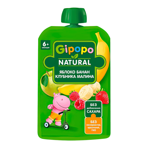 Пюре фруктовое GIPOPO Яблоко-Банан-Малина-Клубника (с 6 месяцев) 90 г*12шт штуки