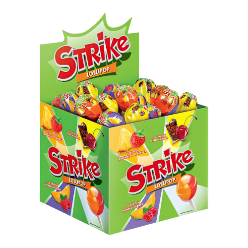 Карамель на палочке Strike с двойным вкусом 1*50 11,3г (ЗЕЛЕНАЯ(6))